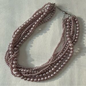 Purple Faux Pearl Multi-Strand Necklace | 16” + 3” Extender | Gently Used